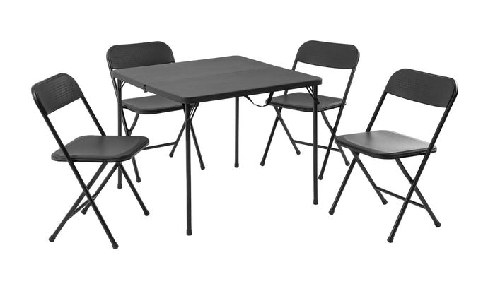 Mainstays 5 Piece Resin Card Folding Table and Four Folding Chairs Set, Black! (NEW IN BOX)