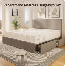 Garvee King Size Bed Frame with 4 Storage Drawers Corduroy Upholstered Platform Bed, Tufted Wingback Headboard, Wood Slat Support No Box Spring Needed, Brown - WE DO NOT SHIP!!