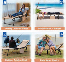 2-Pieces Metal Folding Outdoor Chaise Lounge with Face Hole, 5-Position Reclining Portable Patio Chair, Beige! (NEW IN BOX)