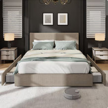 Garvee King Size Bed Frame with 4 Storage Drawers Corduroy Upholstered Platform Bed, Tufted Wingback Headboard, Wood Slat Support No Box Spring Needed, Brown - WE DO NOT SHIP!!