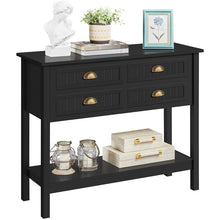 Yaheetech 4-Drawer Console Table With Open Shelf and Pine Wood Legs Black**New in box**