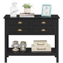 Yaheetech 4-Drawer Console Table With Open Shelf and Pine Wood Legs Black**New in box**