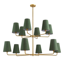 12-Light Dimmable Tiered Classic / Traditional Chandelier With Tapered Green Linen Fabric Shades- WE DO NOT SHIP
