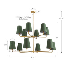 12-Light Dimmable Tiered Classic / Traditional Chandelier With Tapered Green Linen Fabric Shades- WE DO NOT SHIP