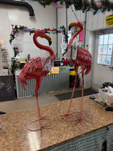 32-36 Inch Yard Flamingos Garden Statues, Metal Flamingo Outdoor Decor, Vibrant Flamingo Statues for Lawn, Backyard, Porch, Patio, Set of 2- one has small shipping damage - see pics