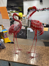 32-36 Inch Yard Flamingos Garden Statues, Metal Flamingo Outdoor Decor, Vibrant Flamingo Statues for Lawn, Backyard, Porch, Patio, Set of 2- one has small shipping damage - see pics