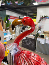32-36 Inch Yard Flamingos Garden Statues, Metal Flamingo Outdoor Decor, Vibrant Flamingo Statues for Lawn, Backyard, Porch, Patio, Set of 2- one has small shipping damage - see pics