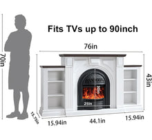NO FIRE BOX! - 76”W Mantel, Wooden Freestanding for TVs up to 90"! (NEW IN BOX - MISSING FIREPLACE/BOX)