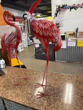 32-36 Inch Yard Flamingos Garden Statues, Metal Flamingo Outdoor Decor, Vibrant Flamingo Statues for Lawn, Backyard, Porch, Patio, Set of 2- one has small shipping damage - see pics