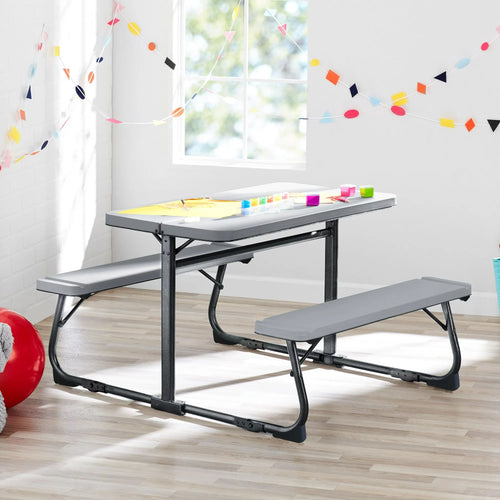 Your Zone Folding Kid's Activity Table, Steel and Plastic, Gray, for Children 3-8 Years, 33.11