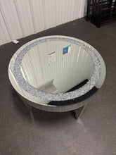 Silver Mirrored Coffee Table With Crystal Inlay, Round Glass Tea Table With Mirrored Finish, Modern Center Table For Living Room And Office!! NEW AND ASSEMBLED!!