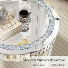 Silver Mirrored Coffee Table With Crystal Inlay, Round Glass Tea Table With Mirrored Finish, Modern Center Table For Living Room And Office!! NEW AND ASSEMBLED!!