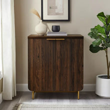 Walker Edison 32" Scandinavian 2 Door Accent Cabinet - Dark Walnut/ Gold**New in box**