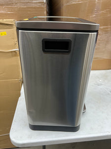 Amazon Basics Dual Bin Rectangular Trash Can With Soft-Close Foot Pedal, 30-Liter (2 x 15 Liter Interior Bins), 20.5 x 13 x 15.7 Inches (H x D x W), Brushed Stainless Steel!! NEW OUT OF BOX(MINOR DENTS FROM SHIPPING)!!