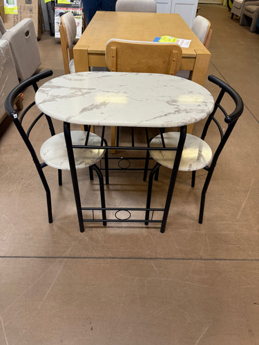 Vineego 3 Pieces Dining Set for 2 Small Kitchen Breakfast Table Set Space Saving Wooden Chairs and Table Set,Dark White! (New & Assembled)