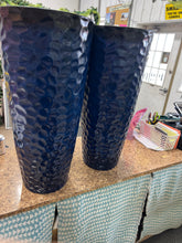 Glitzhome Eco-Friendly PP and Stone Honeycomb Textured Cobalt Blue Tall Plastic Planter(Set of 2)