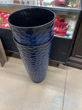 Glitzhome Eco-Friendly PP and Stone Honeycomb Textured Cobalt Blue Tall Plastic Planter(Set of 2)