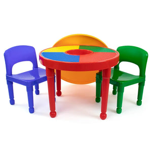 Humble Crew Kids 2-in-1 Plastic Dry Erase and Activity Table and 2 Chairs Set, Red, Green & Blue**New in box**