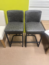 Forsyth 24" Gray Counter Stool with Upholstered Faux Leather and Black Metal Frame (Set of 2)- WE DO NOT SHIP!!