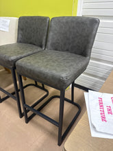 Forsyth 24" Gray Counter Stool with Upholstered Faux Leather and Black Metal Frame (Set of 2)- WE DO NOT SHIP!!