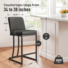 Forsyth 24" Gray Counter Stool with Upholstered Faux Leather and Black Metal Frame (Set of 2)- WE DO NOT SHIP!!