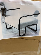 Beige Corduroy Fabric Upholstered Arm Chair with Black Iron Frame