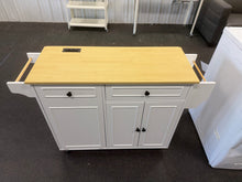 August Grove Rolling Kitchen Island Cart with Trash Storage, Power Outlet & Drop Leaf! (BRAND NEW & ASSEMBLED) - (MINOR CHIP ON DOOR)