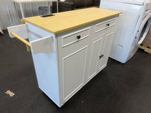 August Grove Rolling Kitchen Island Cart with Trash Storage, Power Outlet & Drop Leaf! (BRAND NEW & ASSEMBLED) - (MINOR CHIP ON DOOR)