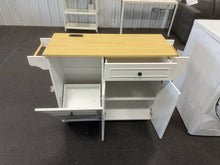 August Grove Rolling Kitchen Island Cart with Trash Storage, Power Outlet & Drop Leaf! (BRAND NEW & ASSEMBLED) - (MINOR CHIP ON DOOR)