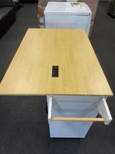 August Grove Rolling Kitchen Island Cart with Trash Storage, Power Outlet & Drop Leaf! (BRAND NEW & ASSEMBLED) - (MINOR CHIP ON DOOR)