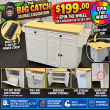 August Grove Rolling Kitchen Island Cart with Trash Storage, Power Outlet & Drop Leaf! (BRAND NEW & ASSEMBLED) - (MINOR CHIP ON DOOR)