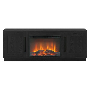 Evelyn&Zoe Tillman Rectangular TV Stand with 26" Log Fireplace for TV's up to 75", Black Grain! (NEW IN BOX)