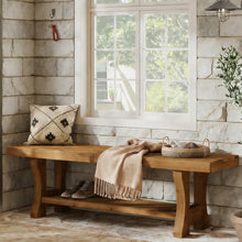 55” SOLID WOOD ENTRYWAY BENCH WITH STORAGE SHELF – BROWN!! (BRAND NEW IN BOX!)