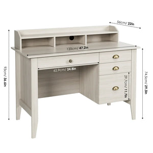 Homfa 47 in Computer Desk, Home Office Writing Table with 4 Drawers and Hutch Shelf, Oak White! (NEW IN BOX)