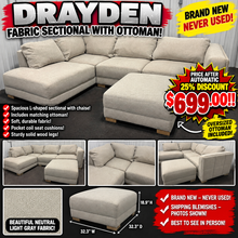 Drayden Fabric Sectional with Ottoman – Light Gray! (BRAND NEW – SHIPPING BLEMISHES!)