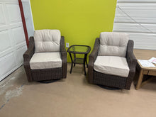 Pocassy Round Side Series 3-Pieces Brown Wicker Outdoor Swivel Rocking Chair with CushionGuard Beige Cushions- WE DO NOT SHIP!!