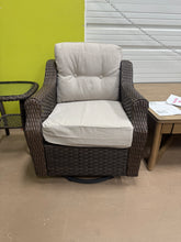 Pocassy Round Side Series 3-Pieces Brown Wicker Outdoor Swivel Rocking Chair with CushionGuard Beige Cushions- WE DO NOT SHIP!!