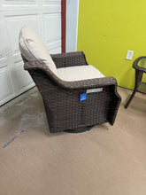 Pocassy Round Side Series 3-Pieces Brown Wicker Outdoor Swivel Rocking Chair with CushionGuard Beige Cushions- WE DO NOT SHIP!!