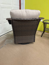 Pocassy Round Side Series 3-Pieces Brown Wicker Outdoor Swivel Rocking Chair with CushionGuard Beige Cushions- WE DO NOT SHIP!!