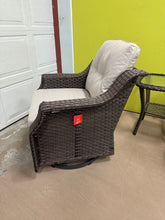 Pocassy Round Side Series 3-Pieces Brown Wicker Outdoor Swivel Rocking Chair with CushionGuard Beige Cushions- WE DO NOT SHIP!!