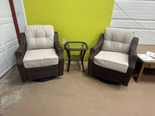 Pocassy Round Side Series 3-Pieces Brown Wicker Outdoor Swivel Rocking Chair with CushionGuard Beige Cushions- WE DO NOT SHIP!!