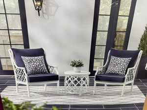 Shelbourne 3-Piece Aluminum Patio Conversation Set with CushionGuard Plus Midnight Blue Cushions! (NEW - ASSEMBLED IN BOX)