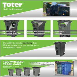 Toter 32 Gal. Trash Can Greenstone with Wheels and Lid**New**