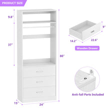 Freestanding Small 24" Closet System With 3 Wood Drawers, White! (NEW IN BOX)