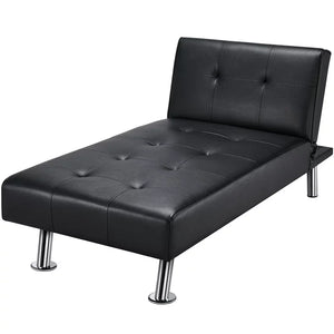 Yaheetech Faux Leather Chaise Lounge Convertible Futon Daybed With Chrome Metal Legs, Black!

-Brand new & Assembled