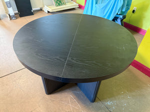 Better Homes & Gardens Lillian Fluted Round Expandable Dining Table, Black Wood Finish!! NEW AND ASSEMBLED(CHIPPED UP FROM SHIPPING)!!