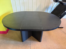 Better Homes & Gardens Lillian Fluted Round Expandable Dining Table, Black Wood Finish!! NEW AND ASSEMBLED(CHIPPED UP FROM SHIPPING)!!