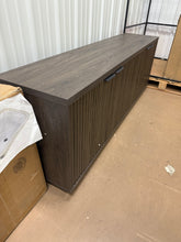 70" TV Stand for TVs up to 78" with Fluted Doors, Storage & Cable Management — Alder Brown Mid-Century Modern Media Console with Plinth Base for Living Room - WE DO NOT SHIP!!