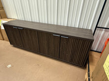 70" TV Stand for TVs up to 78" with Fluted Doors, Storage & Cable Management — Alder Brown Mid-Century Modern Media Console with Plinth Base for Living Room - WE DO NOT SHIP!!