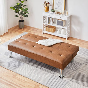 Yaheetech Faux Leather Adjustable Convertible Sofa Bed Couch Futon for Living Room**New and assembled**